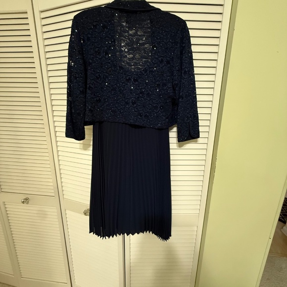 Elegant Navy Blue Dress Pleaded With Beaded Design - Picture 5 of 10